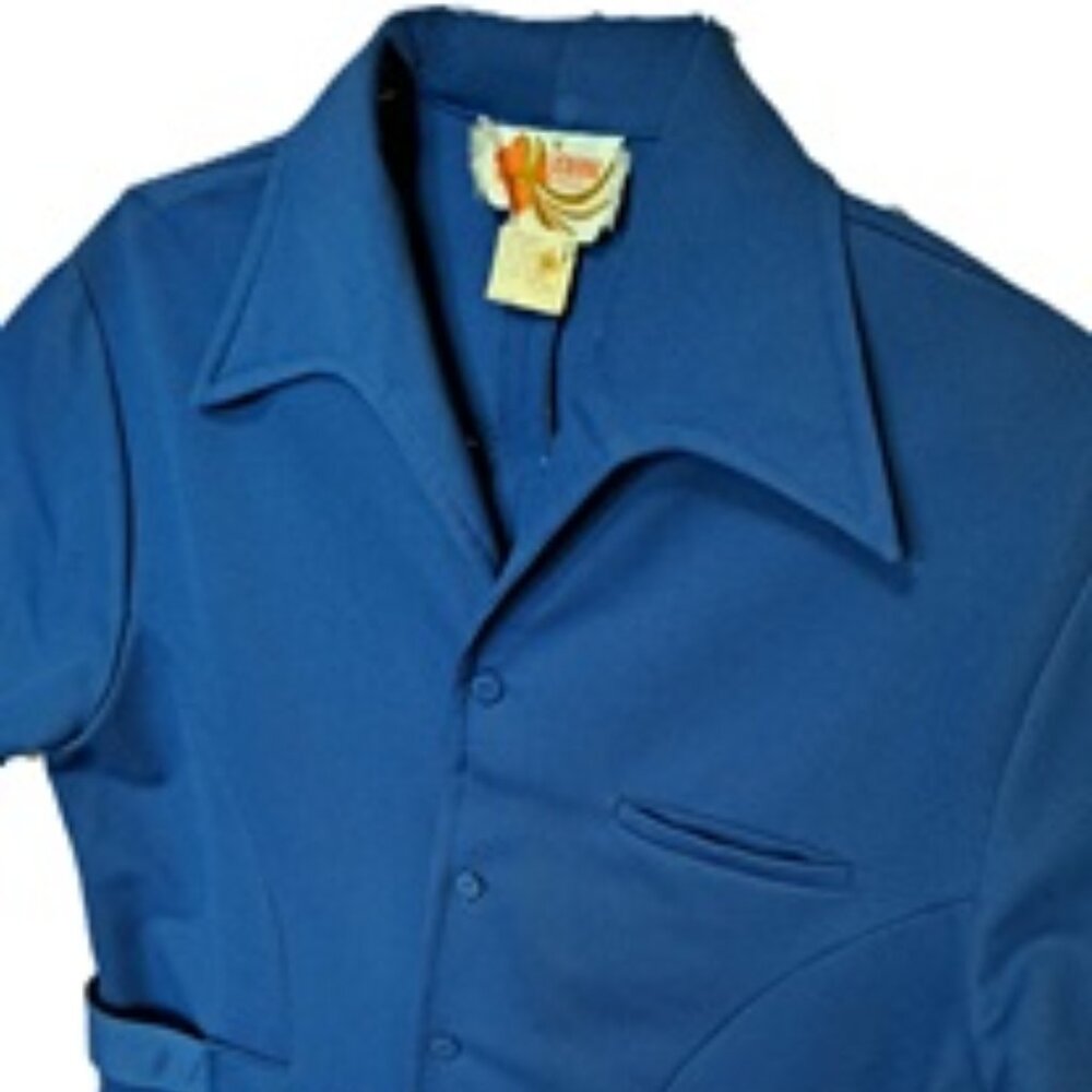 Mens Vtg 70s Fly Collar Double Knit Leisure Shirt M/L